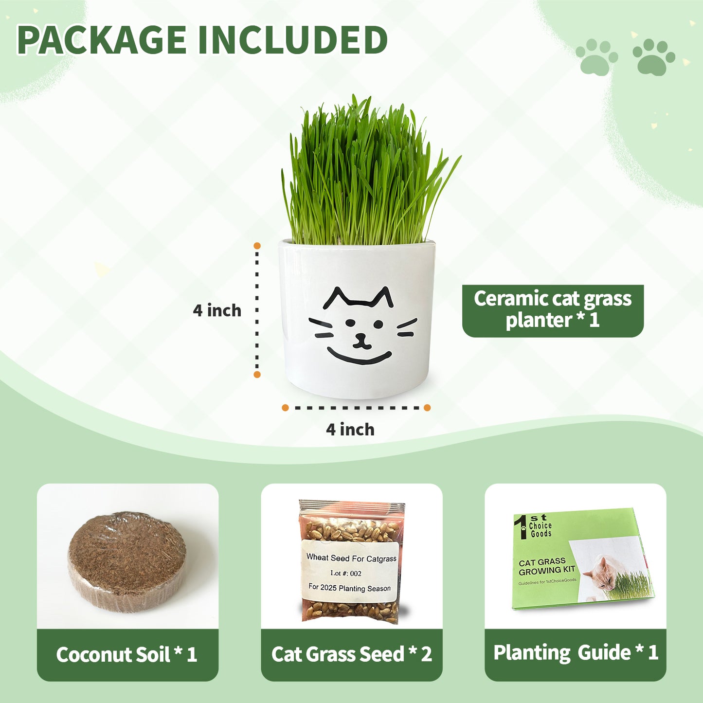 Cat Grass Kit for Indoor Cats – Complete Grow Your Own Cat Grass Set with Planter Pot, Non-GMO USA Wheatgrass Seeds, Nutrient-Rich Soil, –Gift for Cat Lovers
