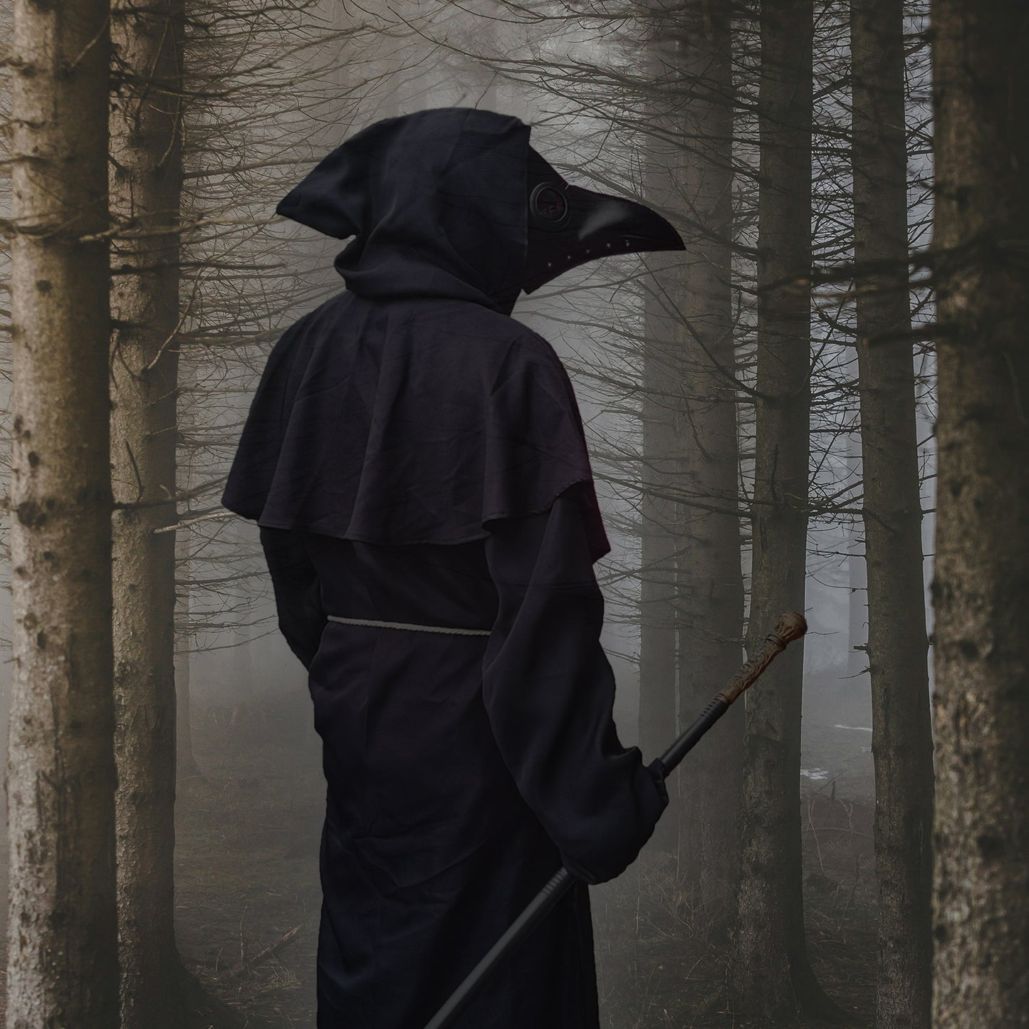 Medieval Plague Doctor Costume Mask Set,Black Hooded Halloween Cosplay Outfit for Adults Men Women,Teen