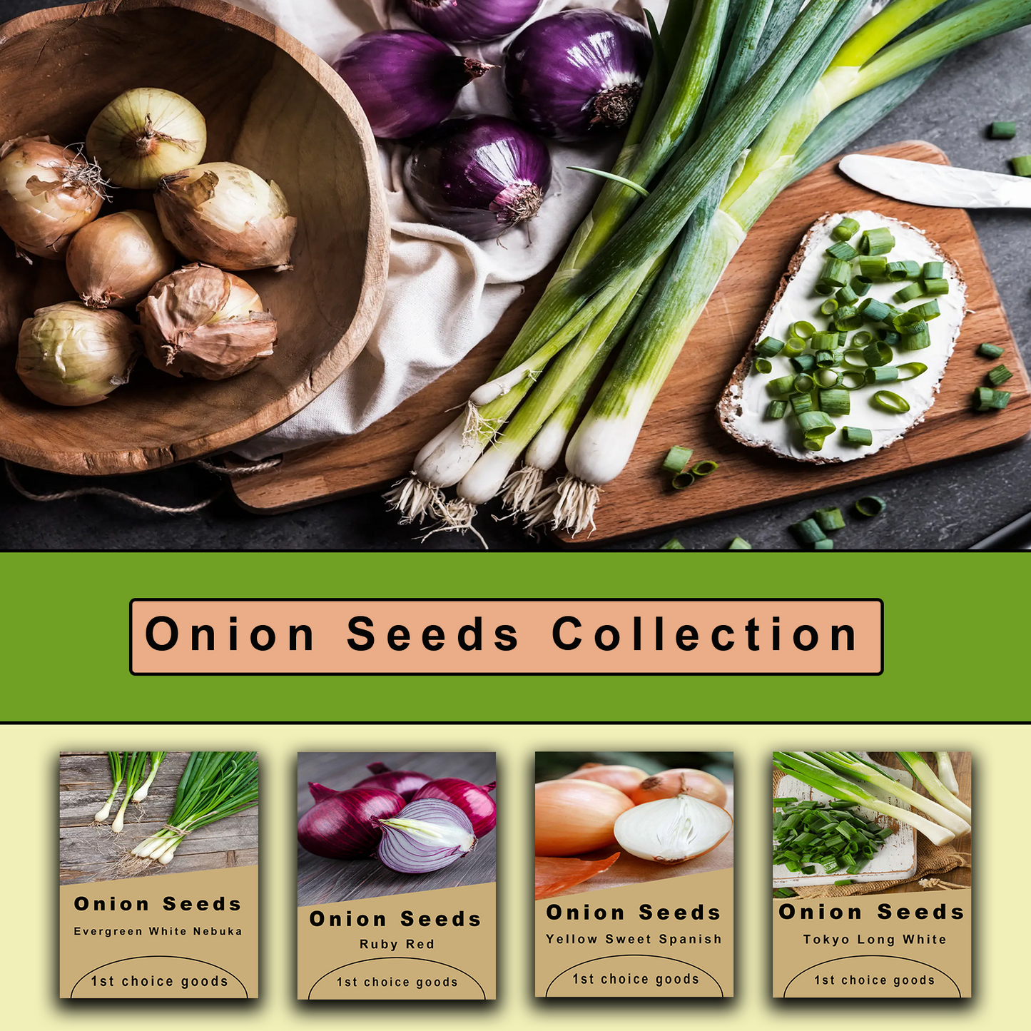 1000+ Onion Seeds for Planting | 4 Individual Packs | Evergreen White Nebuka, Ruby Red, Tokyo Long White & Yellow Sweet Spanish | Non-GMO, USA-Grown Heirloom Vegetable Seeds