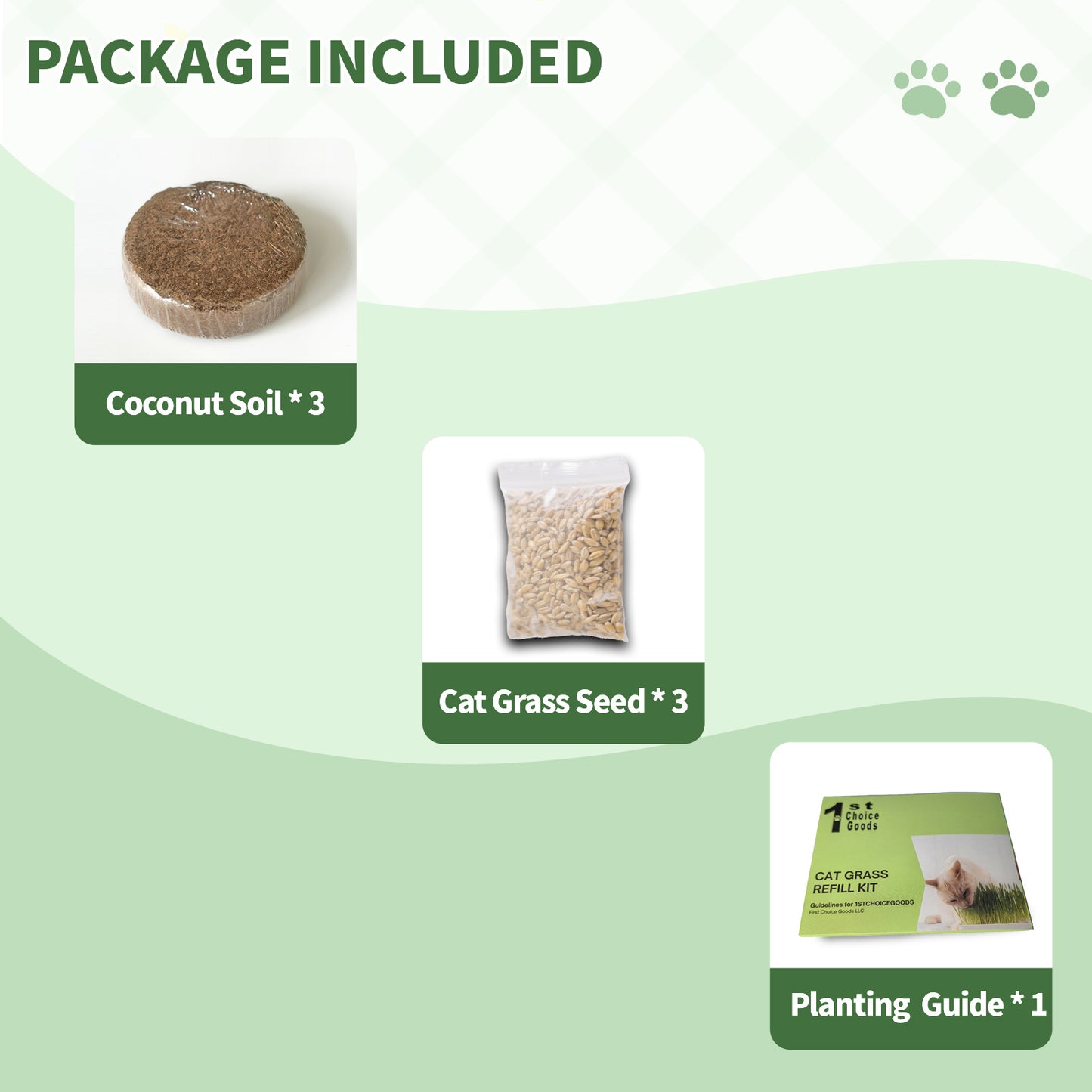 Cat Grass Seeds Refill Kit – Grow Your Own Wheatgrass for Cats with 3 Soil Blocks & 3 Seed Packs, Non-GMO, USA-Grown